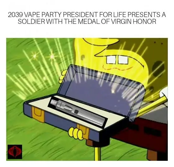 2039 VAPE PARTY PRESIDENT FOR LIFE PRESENTS A SOLDIER WITH THE MEDAL OF VIRGIN HONOR