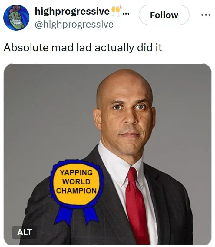 cory booker memes, filibuster memes, cory booker jokes, cory booker comedic tributes, cory booker satire, filibuster memes, filibuster jokes, senatorial speech humor, marathon filibuster humor, progressive memes, left-leaning memes, liberal humor, political memes, government gags, politician jokes, democratic memes, dem-friendly humor, donkey party references