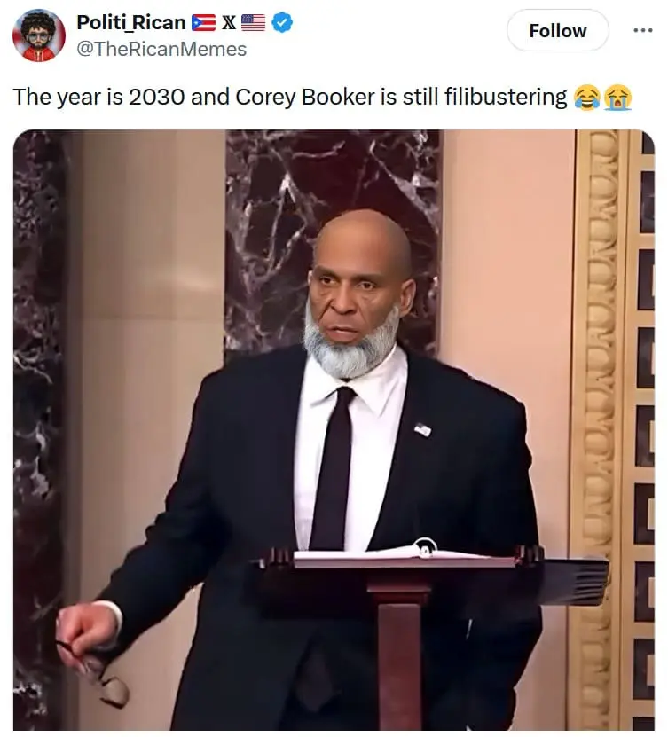 cory booker memes, filibuster memes, cory booker jokes, cory booker comedic tributes, cory booker satire, filibuster memes, filibuster jokes, senatorial speech humor, marathon filibuster humor, progressive memes, left-leaning memes, liberal humor, political memes, government gags, politician jokes, democratic memes, dem-friendly humor, donkey party references