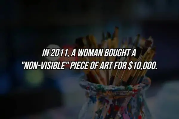 News fact about a woman purchasing a non-visible piece of art for ten thousand dollars.