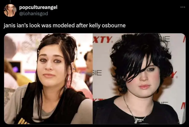 Janis Ian's signature alternative goth look was deliberately styled to resemble Kelly Osbourne's aesthetic