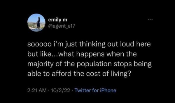 sooooo i'm just thinking out loud here but like…. what happens when the majority of the population stops being able to afford the cost of living?