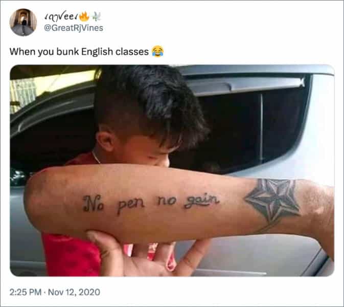 When you bunk English classes a No pen no gain