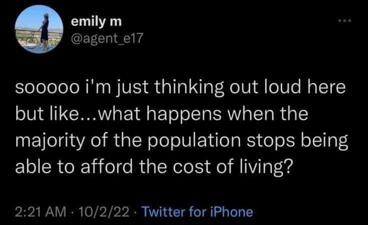 sooooo i'm just thinking out loud here but like…. what happens when the majority of the population stops being able to afford the cost of living?