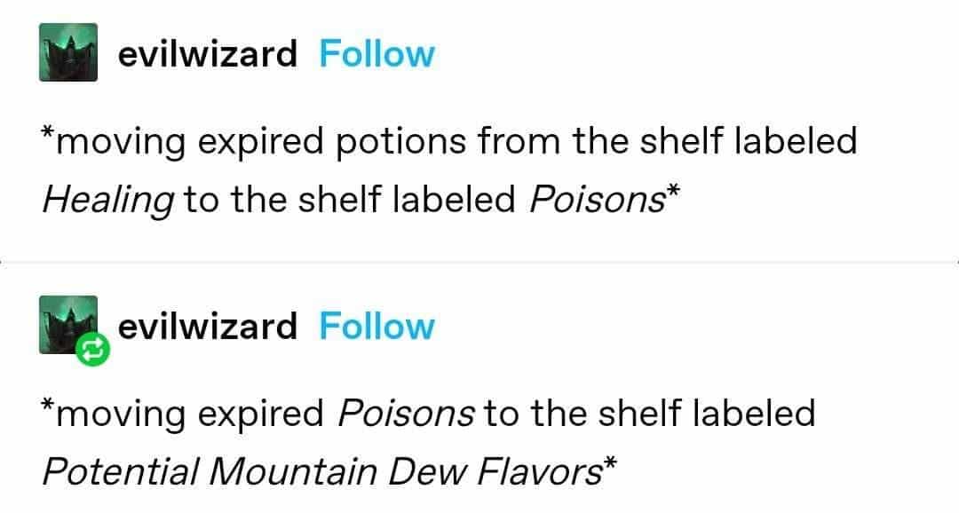 *moving expired potions from the shelf labeled Healing to the shelf labeled Poisons*