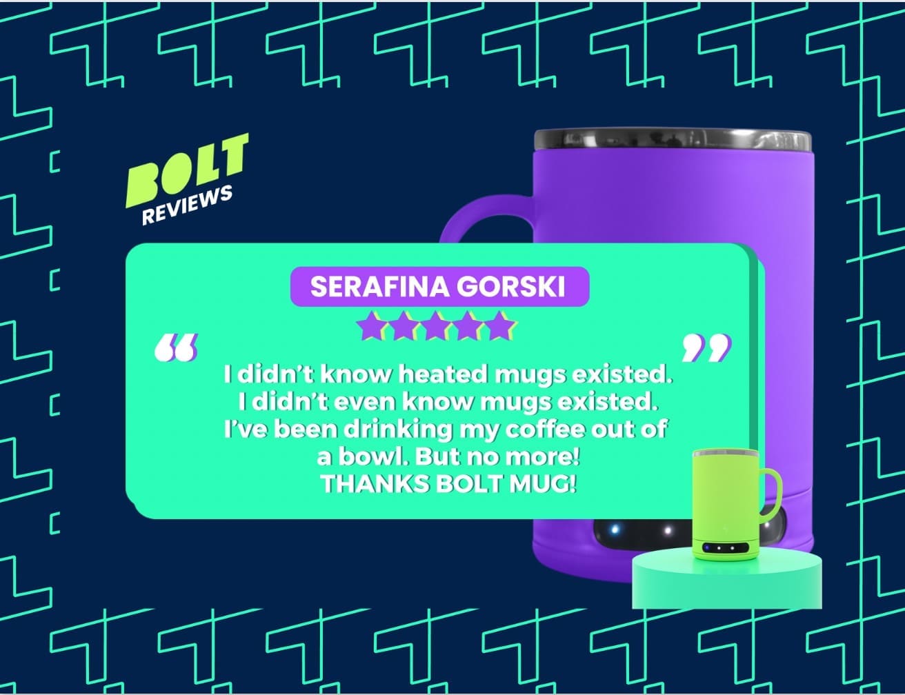 heated mug, heated coffee mug, self heating mug, bolt heated mug, best heated mug