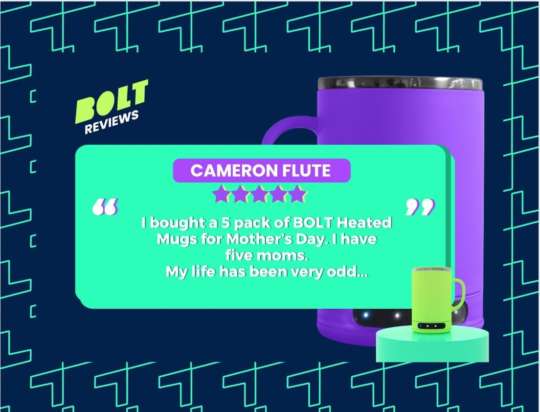 heated mug, heated coffee mug, bolt heated mug, smart heated mug, smart mug, coffee warmer