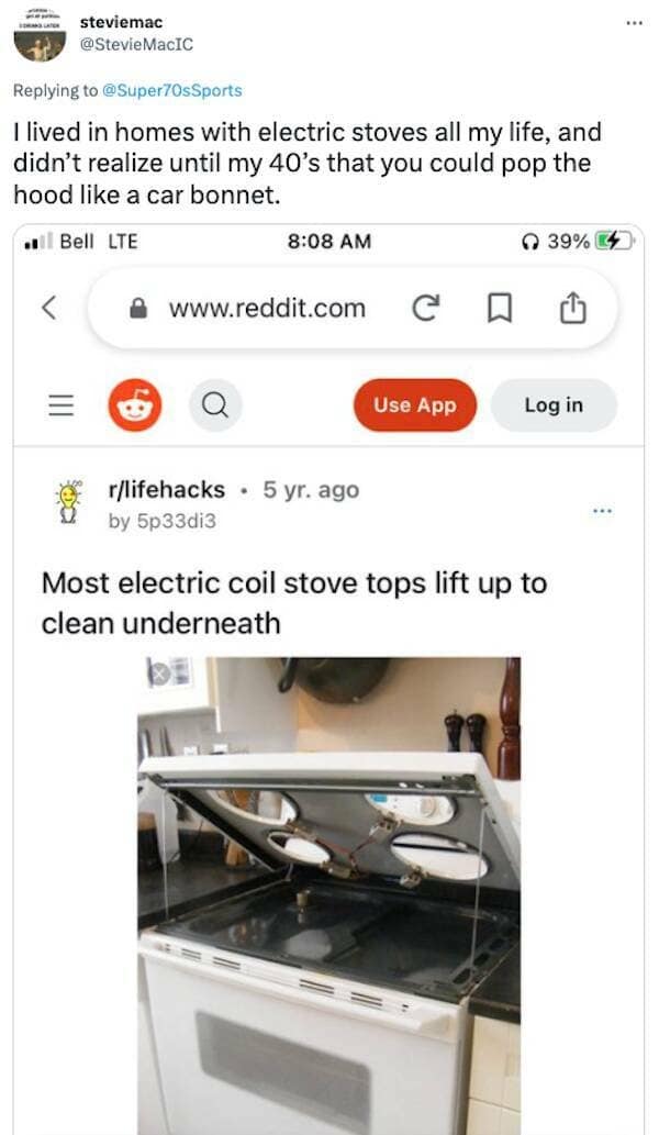 Most electric coil stove tops lift up to clean underneath : r/lifehacks