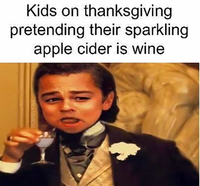Kids on thanksgiving pretending their sparkling apple cider is wine