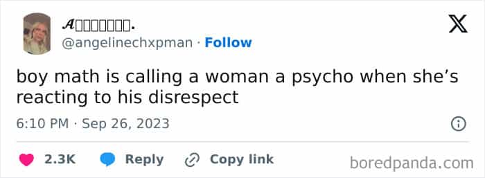 boy math is calling a woman a psycho when she's reacting to his disrespect