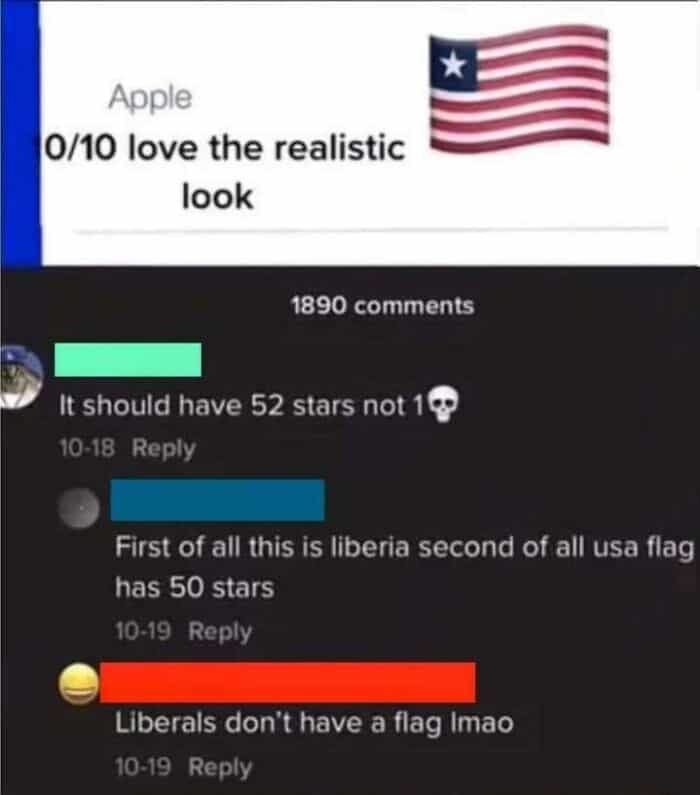 geography fails It should have 52 stars not 1% First of all this is liberia second of all usa flag has 50 stars