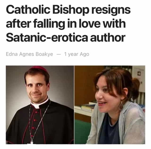 Catholic Bishop resigns after falling in love with Satanic-erotica author