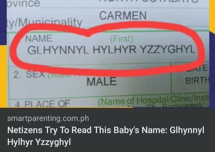 Worst kid names Netizens Try To Read This Baby's Name: Glynnyl Hylhyr Yzzyghyl
