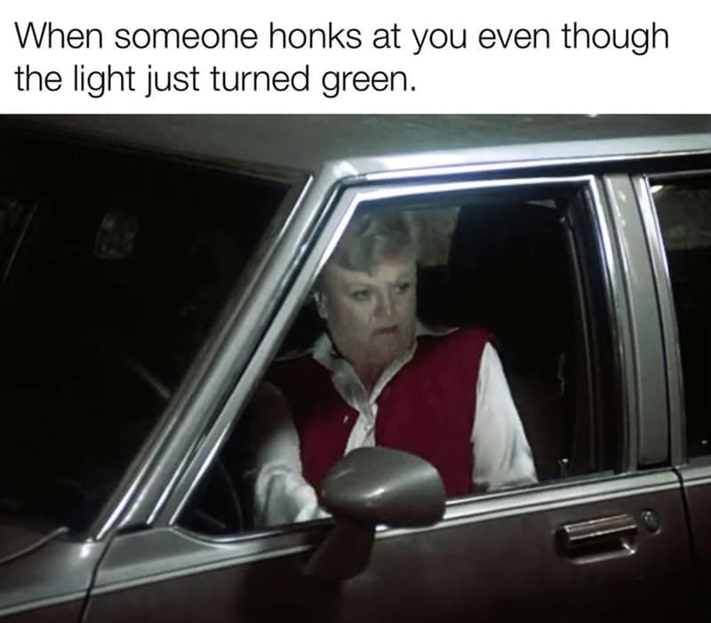 driving memes When someone honks at you even though the light just turned green.