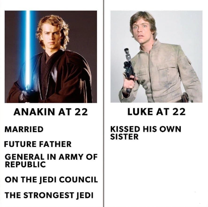 funny pictures ANAKIN AT 22 MARRIED FUTURE FATHER GENERAL IN ARMY OF REPUBLIC ON THE JEDI COUNCIL THE STRONGEST JEDI