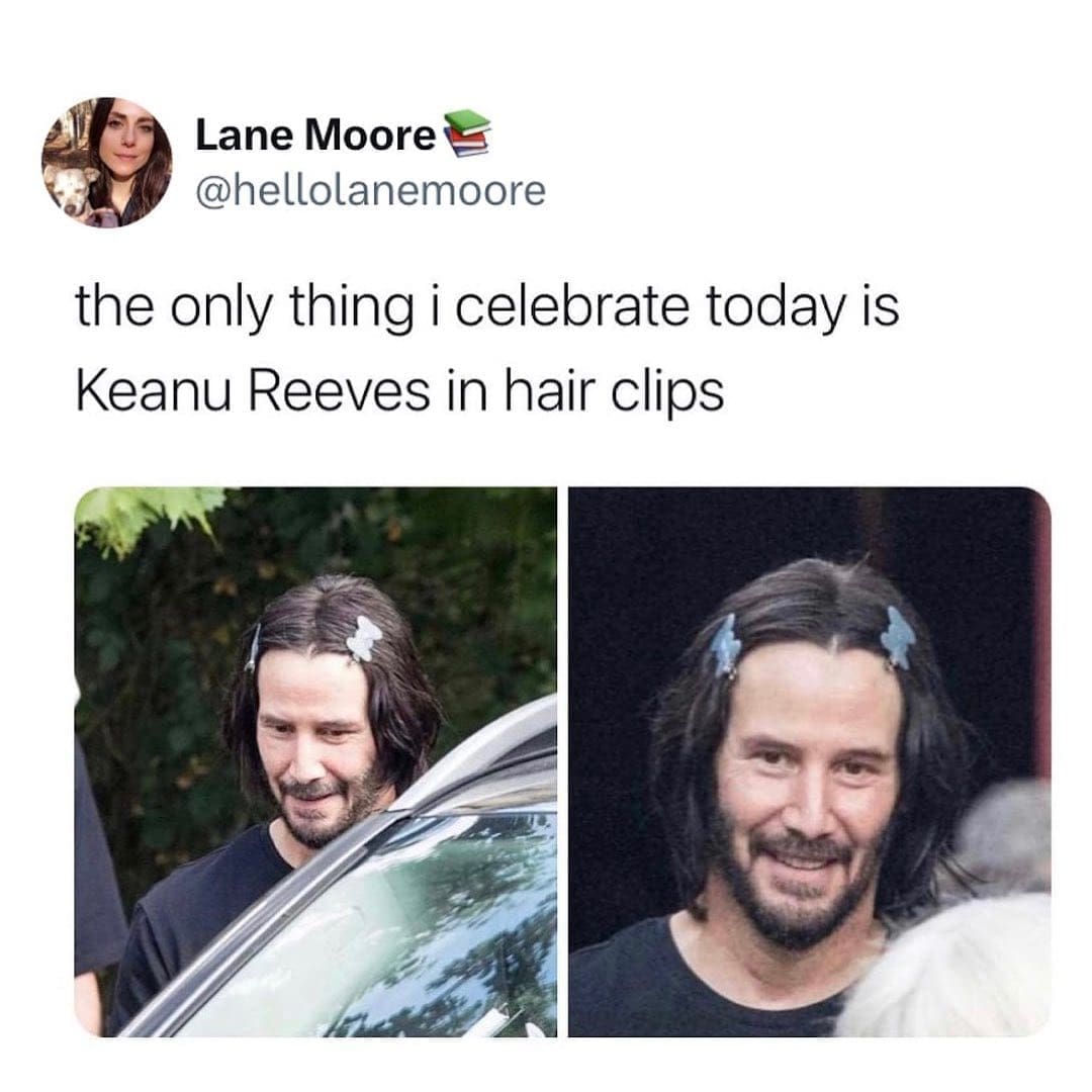 funny pictures the only thing i celebrate today is Keanu Reeves in hair clips