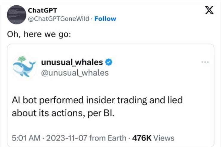 A.I Fails Al bot performed insider trading and lied about its actions, per BI.