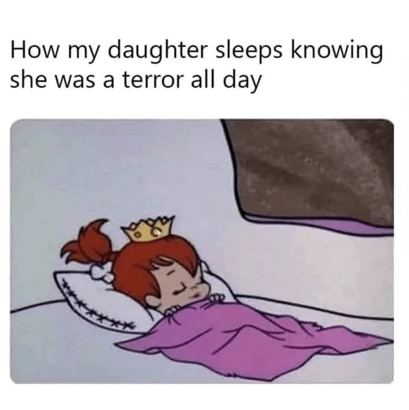 Daughter memes How my daughter sleeps knowing she was a terror all day