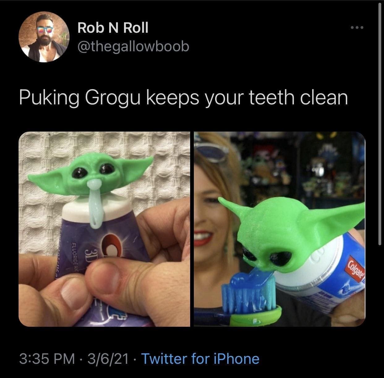 funny memes Puking Grogu keeps your teeth clean