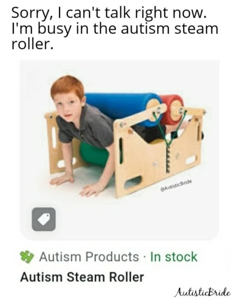 funny pics Sorry, I can't talk right now. I'm busy in the autism steam roller.