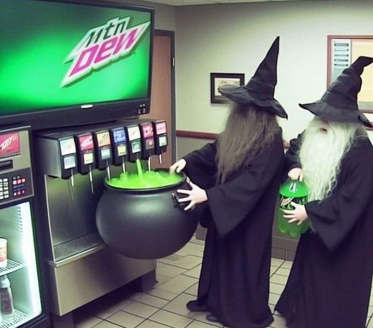 funny pics wizards and a Mountain Dew machine
