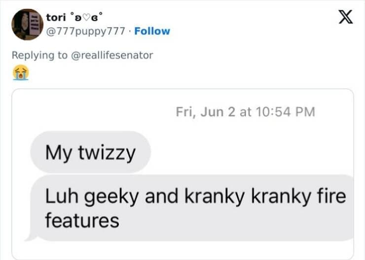 Gen Z Texting My twizzy Luh geeky and kranky kranky fire features