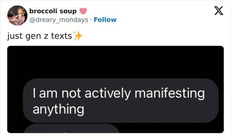 Gen Z Texting just gen z texts I am not actively manifesting anything
