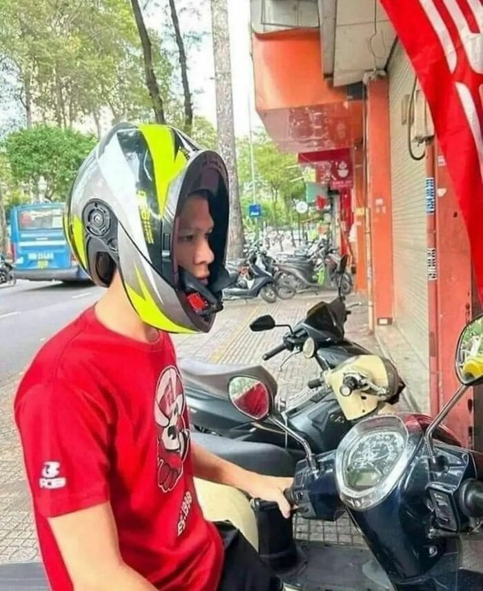 Weird Hats motorcycle hat on backward