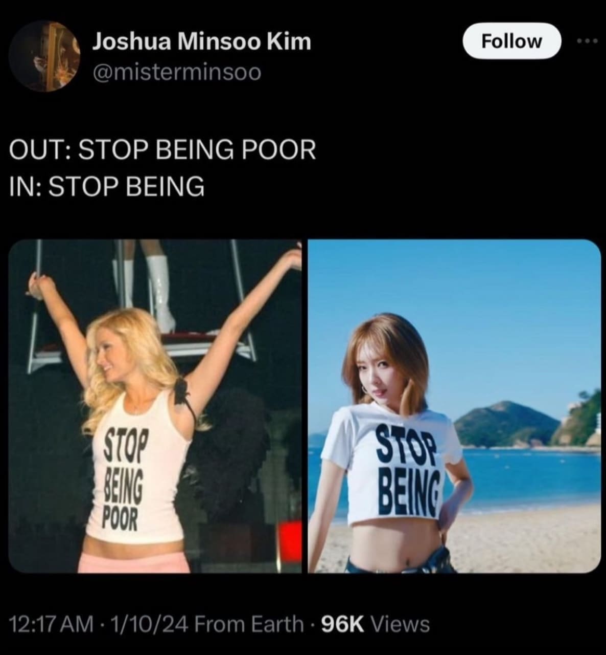 funny memes @misterminsoo Follow OUT: STOP BEING POOR IN: STOP BEING