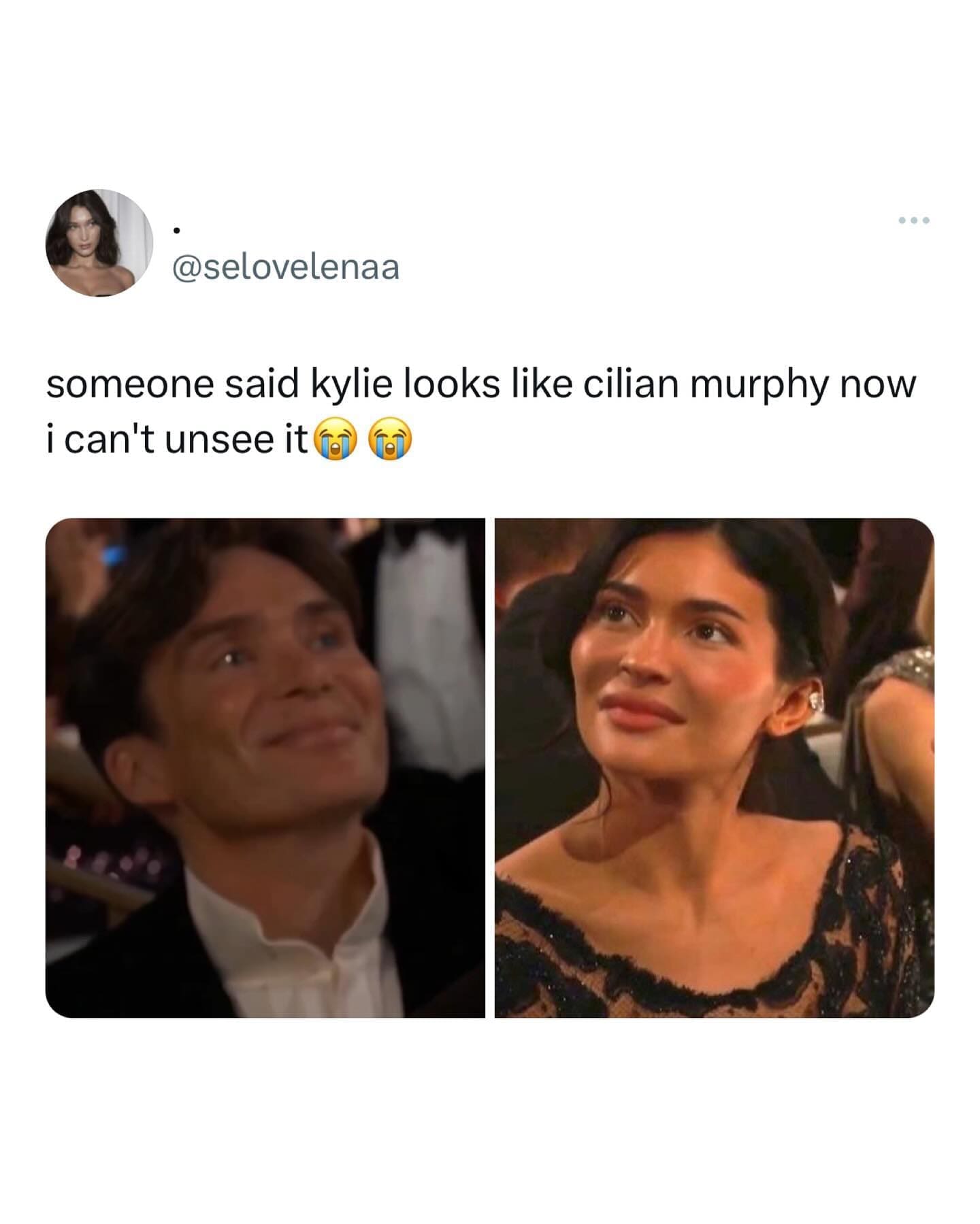 funny memes someone said kylie looks like cilian murphy now i can't unsee it