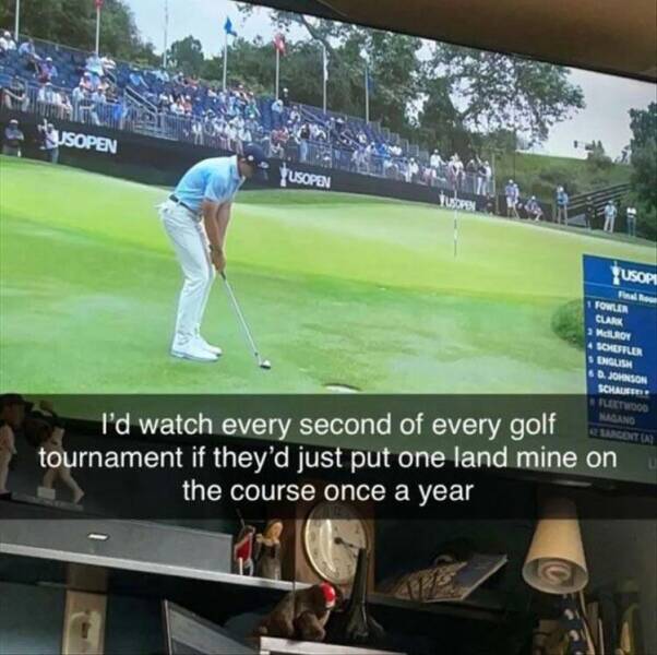 funny memes I'd watch every second of every golf tournament if they'd just put one land mine on the course once a year