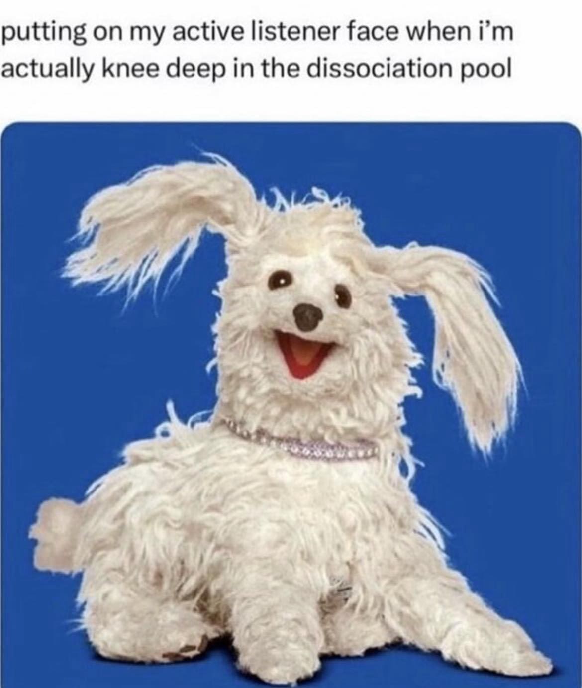 funny pics putting on my active listener face when i'm actually knee deep in the dissociation pool