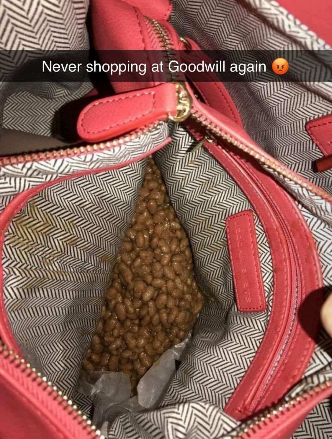 funny pics Never shopping at Goodwill again beans in bag
