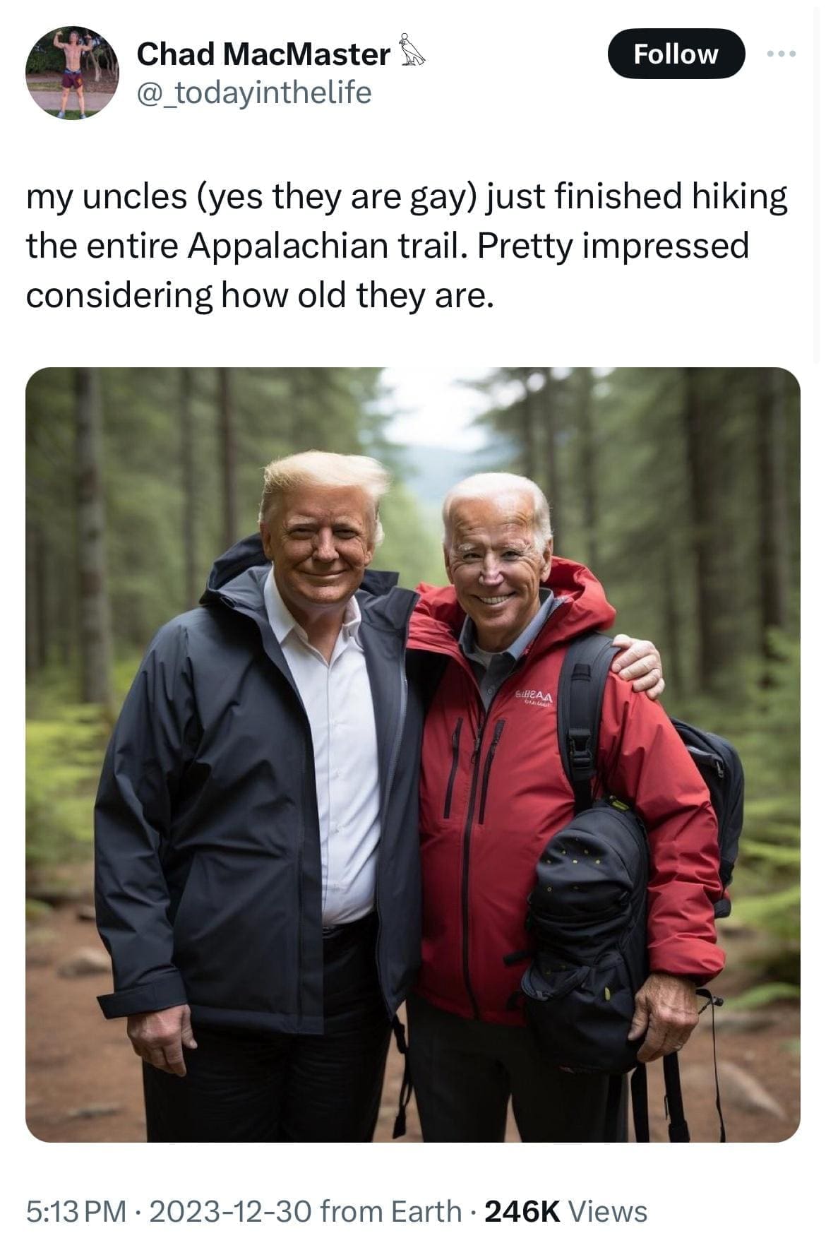 funny pics my uncles (yes they are gay) just finished hiking the entire Appalachian trail. Pretty impressed considering how old they are.
