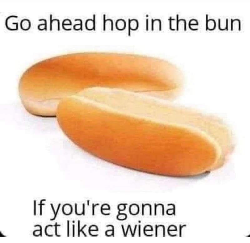 oddly specific memes Go ahead hop in the bun If you're gonna act like a wiener