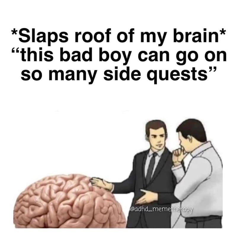 Procrastination Memes *Slaps roof of my brain* "this bad boy can go on so many side quests"
