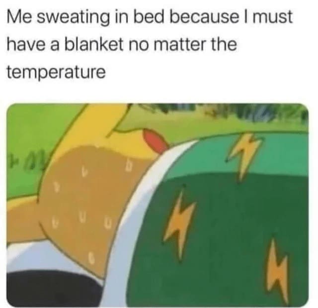 Procrastination Memes Me sweating in bed because I must have a blanket no matter the temperature