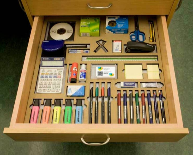 organized desk drawer