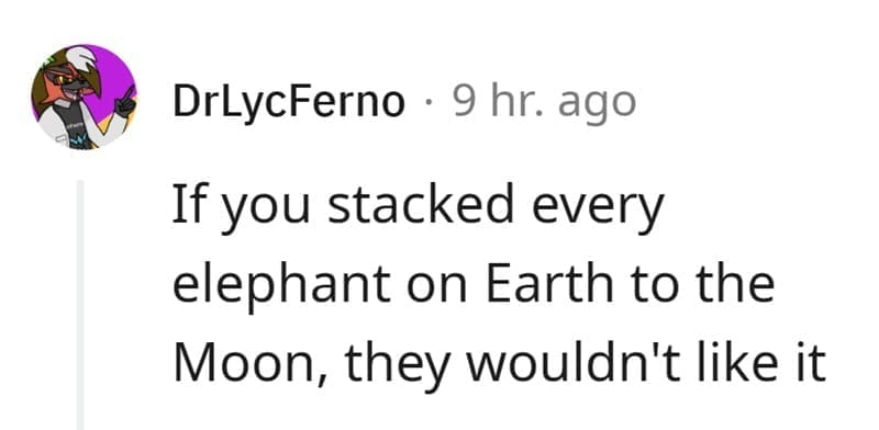 Technically True Jokes If you stacked every elephant on Earth to the Moon, they wouldn't like it