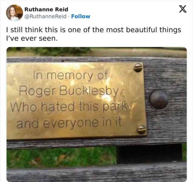 Antisocial Memes I still think this is one of the most beautiful things I've ever seen. X In memory of Roger Bucklesby Who hated this park. and everyone in it.