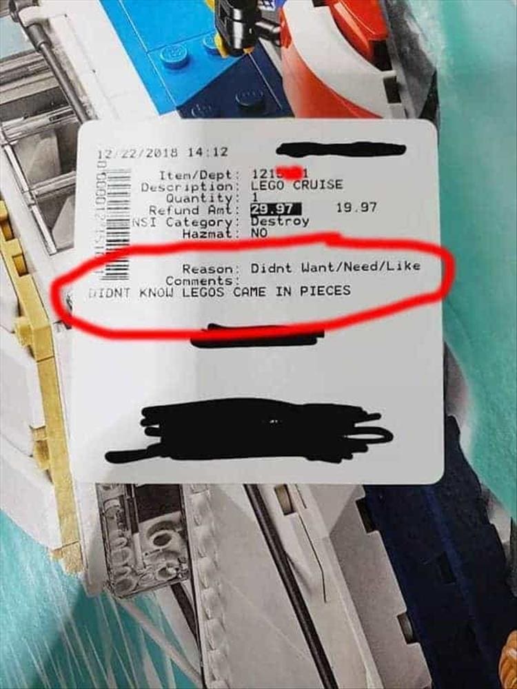Bad Customers didn't know lego came in pieces
