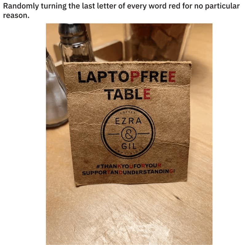 Randomly turning the last letter of every word red for no particular reason.