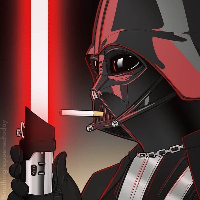Dark Funny Comics Ed Harrington Darth Vader lighting a cigarette