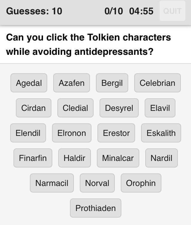 funny memes Can you click the Tolkien characters while avoiding antidepressants?