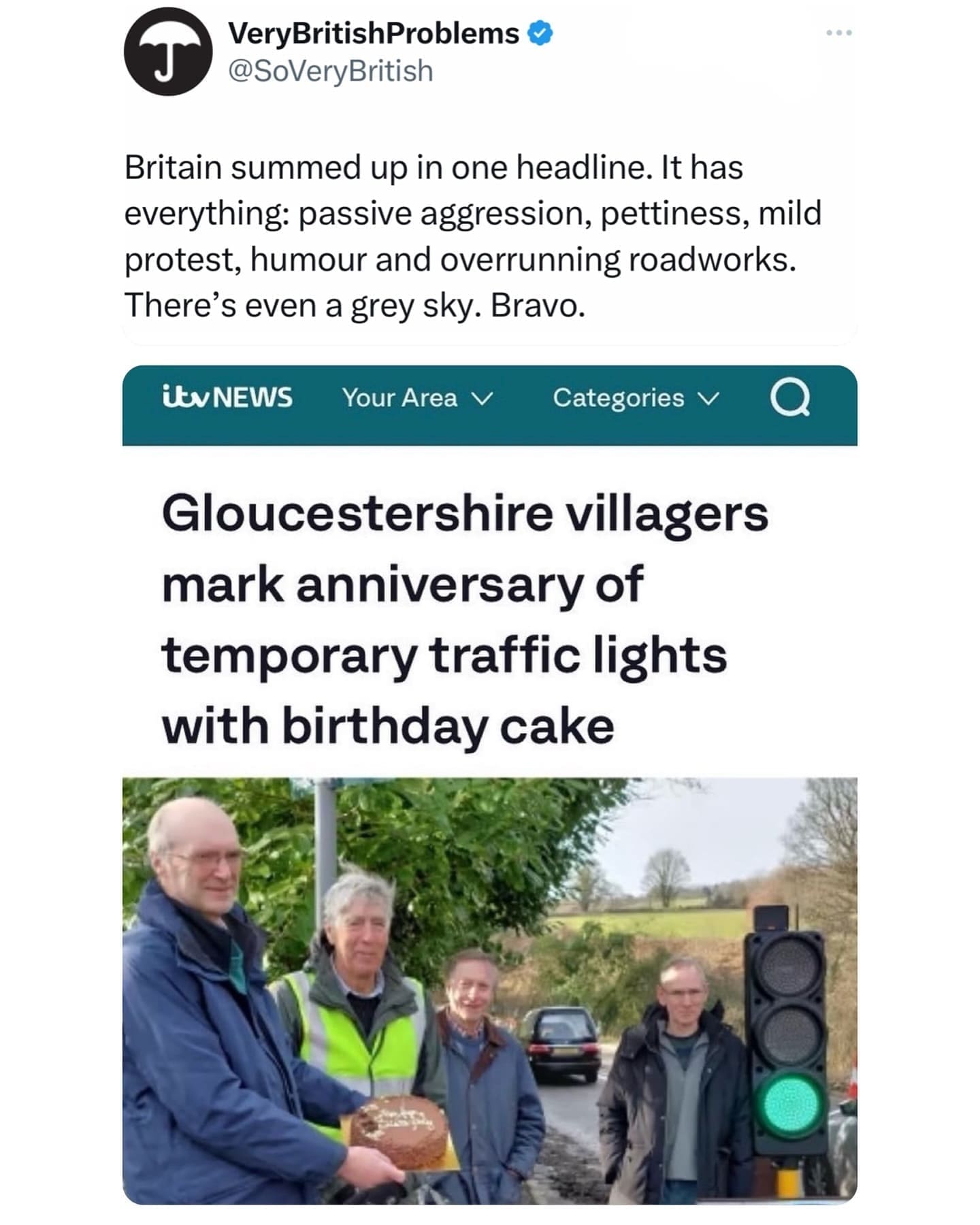 funny memes Gloucestershire villagers mark anniversary of temporary traffic lights with birthday cake