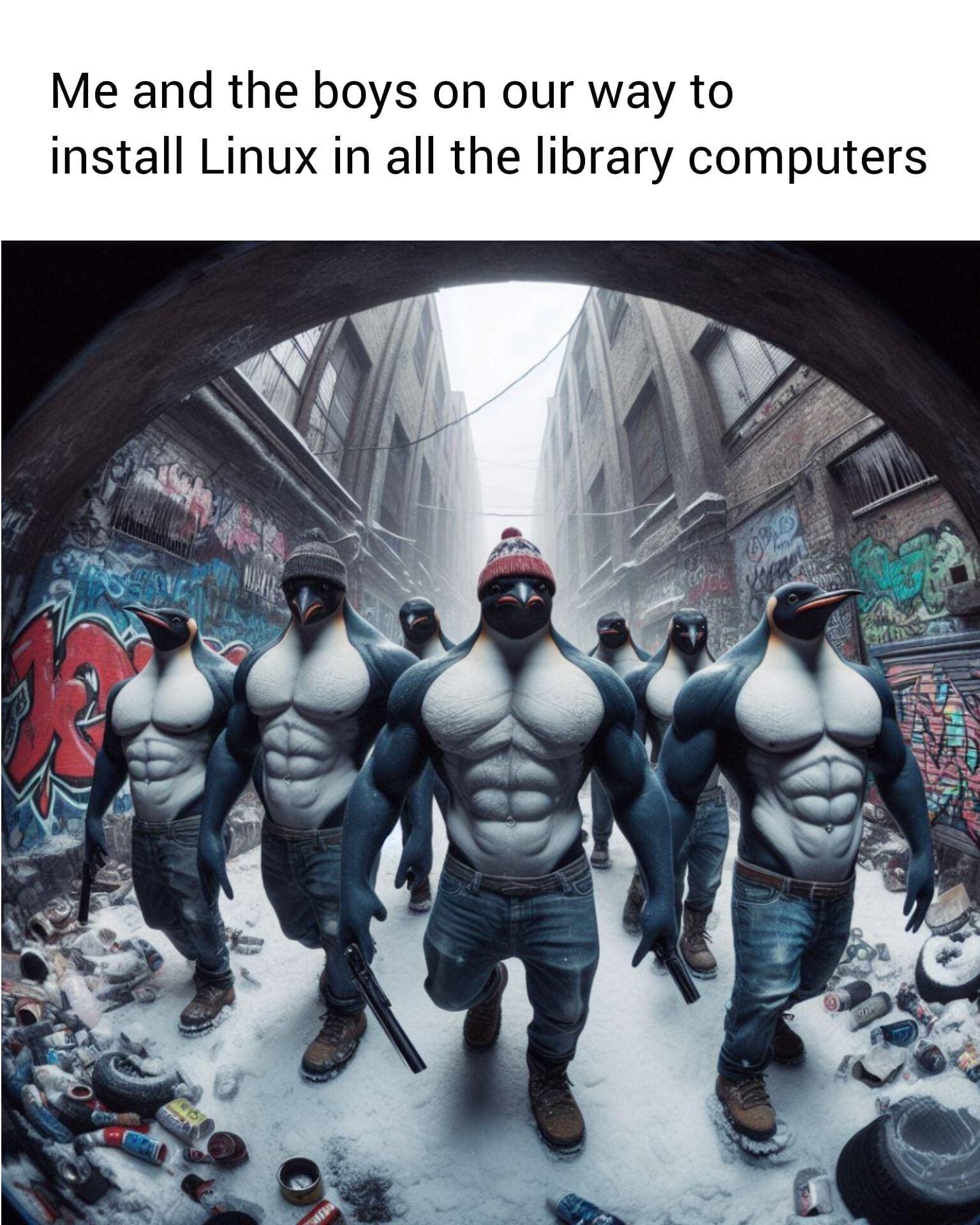 Me and the boys on our way to install Linux in all the library computers