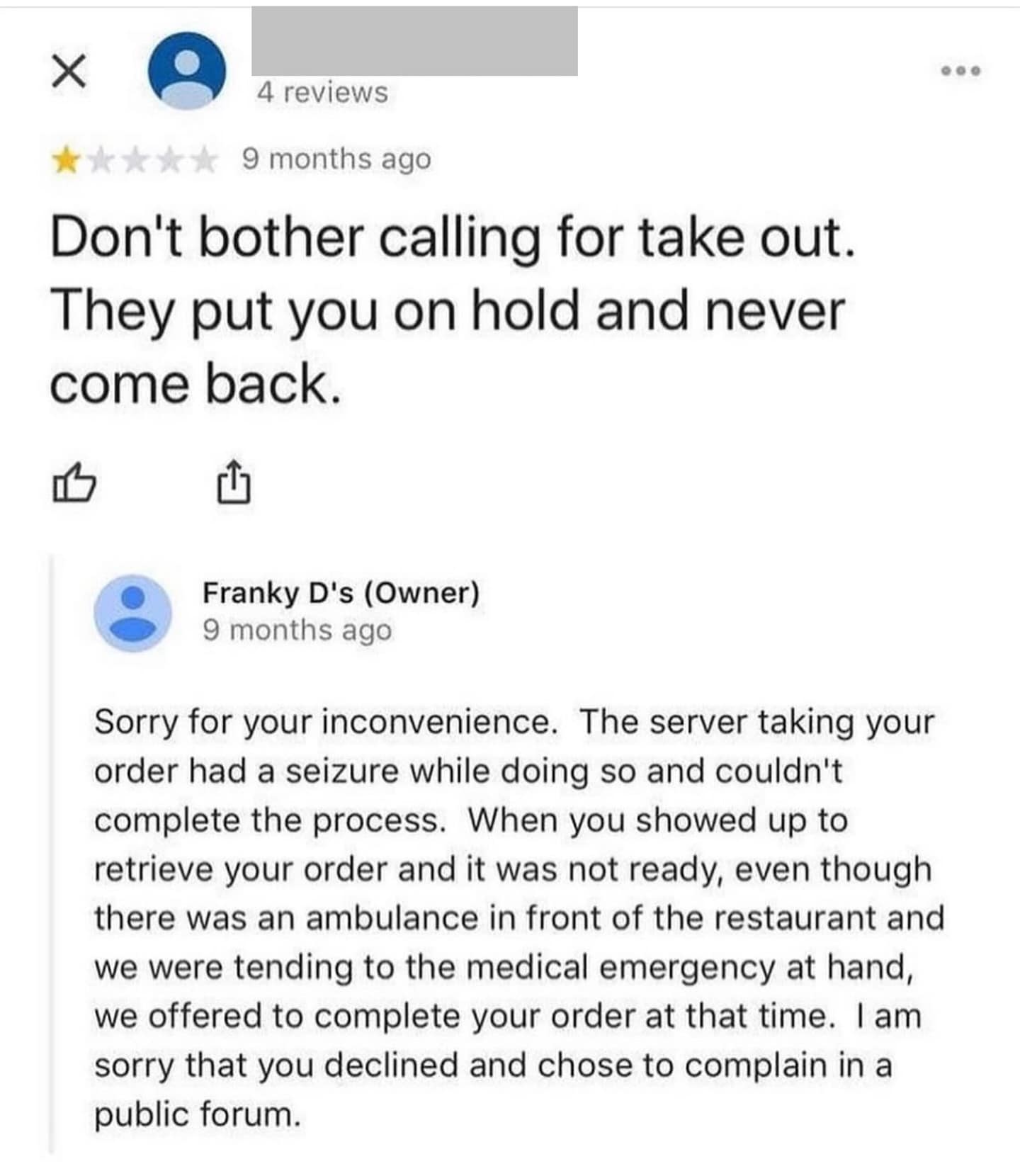 Don't bother calling for take out. They put you on hold and never come back.