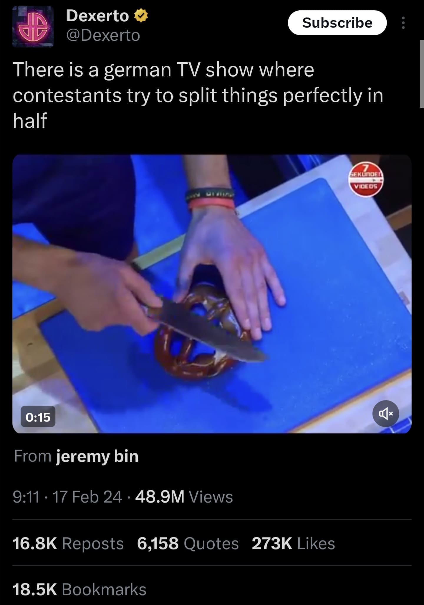 There is a german TV show where contestants try to split things perfectly in half