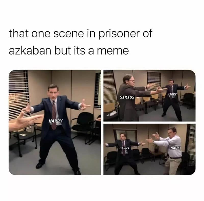 Harry Potter memes, Hogwarts humor, izarding wit, magical laughter, Potterverse memes, wizarding world jokes, sorcery satire