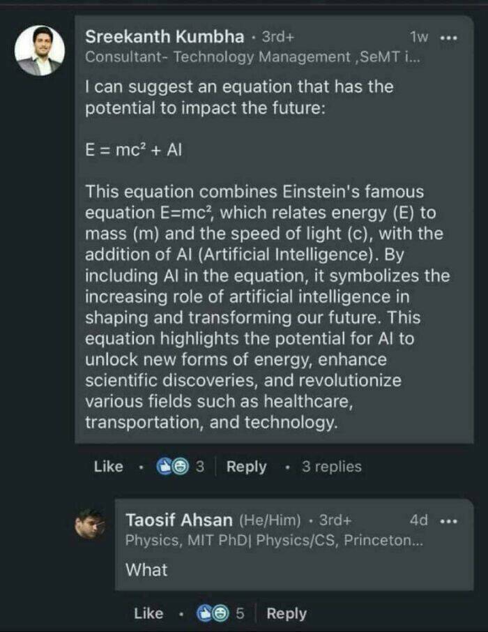 I can suggest an equation that has the potential to impact the future: 1w ... E = mc? + Al This equation combines Einstein's famous equation E=mc?, which relates energy (E) to mass (m) and the speed of light (c), with the addition of Al (Artificial Intelligence). By including Al in the equation, it symbolizes the increasing role of artificial intelligence in shaping and transforming our future. This equation highlights the potential for Al to unlock new forms of energy, enhance scientific discoveries, and revolutionize various fields such as healthcare, transportation, and technology.